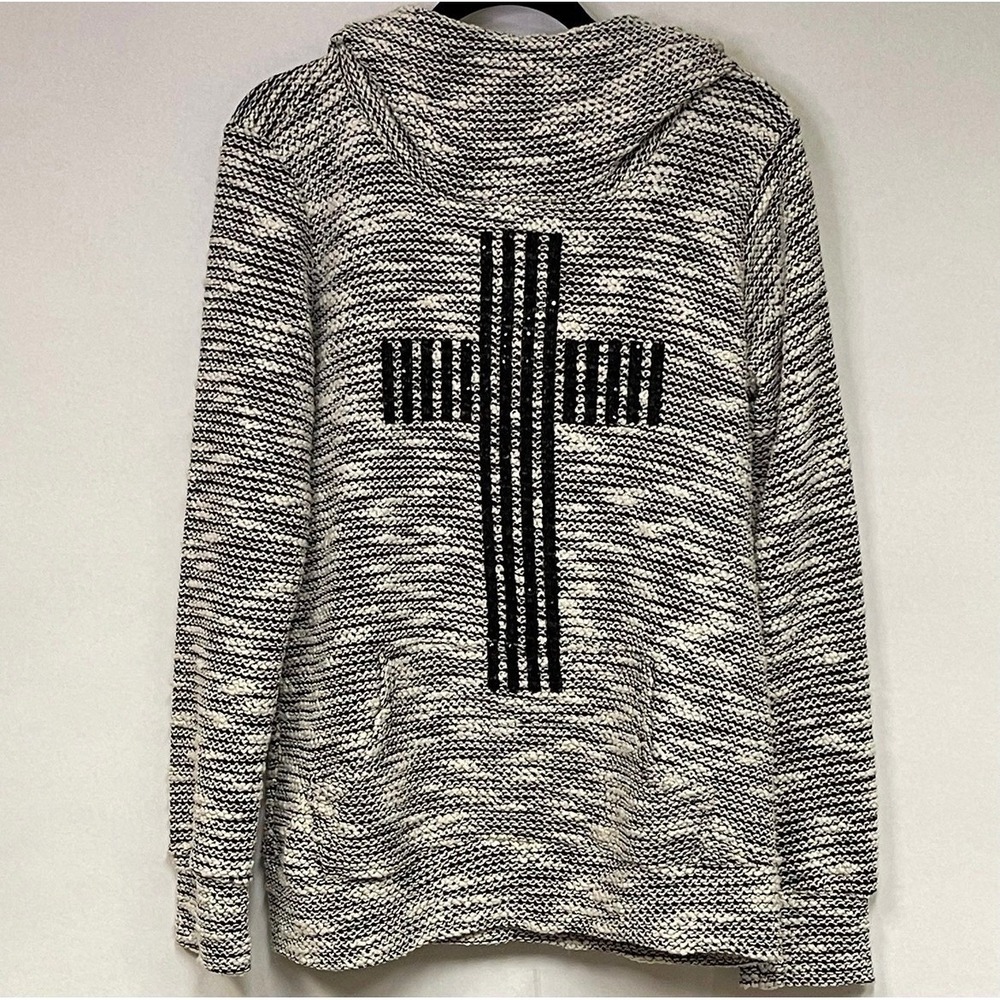 Y2K Goth VOCAL Cross Hoodie Womens Large Black White Embellished Bling Emo Top - Picture 2 of 7